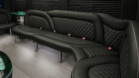 Interior of Charter Bus Company Huntersville's 14 Passenger Sprinter Limousine in Huntersville