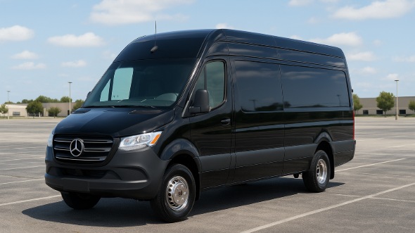 Exterior of Charter Bus Company Mooresville's 14 Passenger Sprinter Limousine in Mooresville