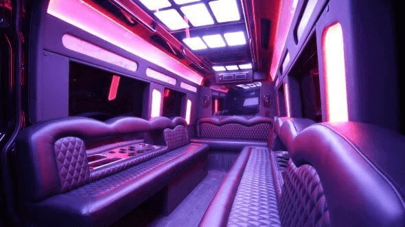 Interior of Charter Bus Company Mooresville's 15 Passenger Party Bus in Mooresville