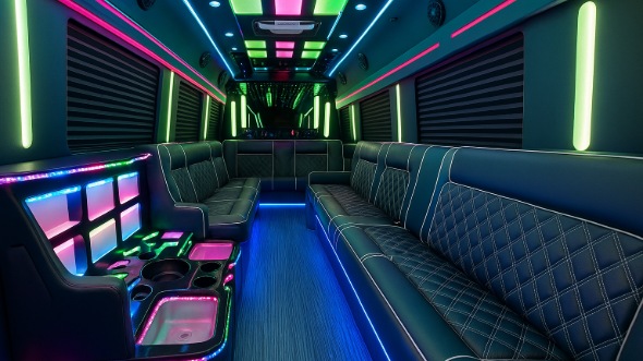 Interior of Charter Bus Company Mooresville's 28 Passenger Party Bus in Mooresville