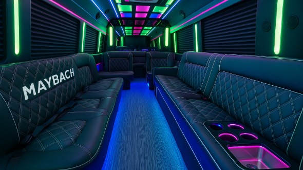 Interior of Charter Bus Company Greensboro's 30 Passenger Party Bus in Greensboro