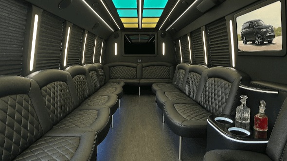 Interior of Charter Bus Company Mooresville's 40 Passenger Party Bus in Mooresville