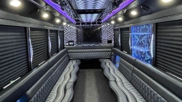 Interior of Charter Bus Company Burlington's 50 Passenger Party Bus in Burlington
