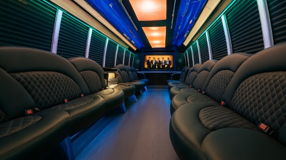 Interior of Charter Bus Company Concord's 50 Passenger Party Bus in Concord