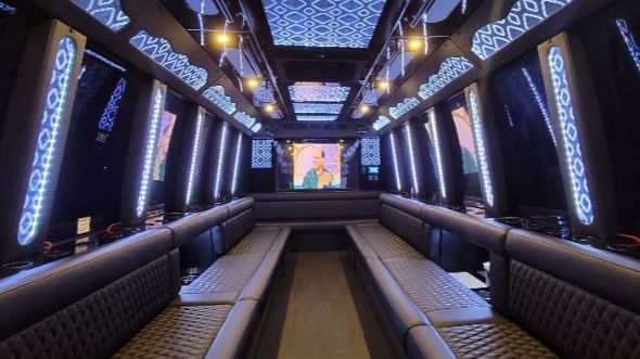 Interior of Charter Bus Company Greensboro's 50 Passenger Party Bus in Greensboro